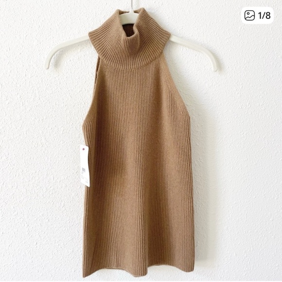 LISA YANG Freya Ribbed Knit Cashmere Turtleneck Top Toffee Sz 1 / Small Neutral - Picture 1 of 5